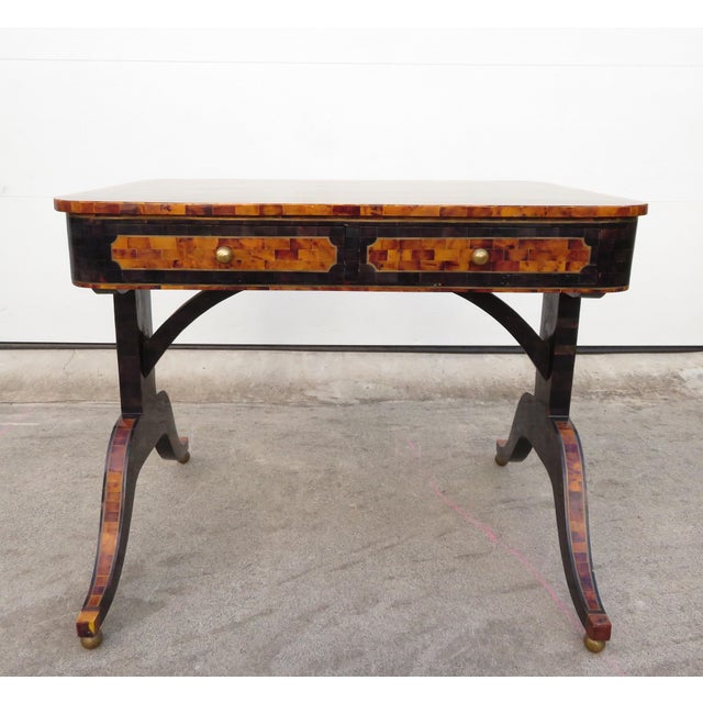 Gorgeous, regency style, Maitland-Smith two drawer writing desk. Solid, sturdy, and completely functional! Tessellated...