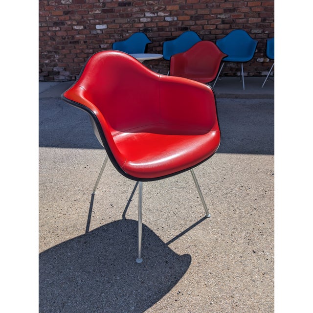 Red 1970s Pair of Red Eames Herman Miller Padded Arm Shell Chairs For Sale - Image 8 of 16