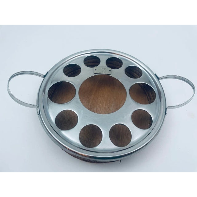 Vintage Serving Carrying Storage Wood and Rope Round Tray. Round wood base with sides woven with rope metal handles with...