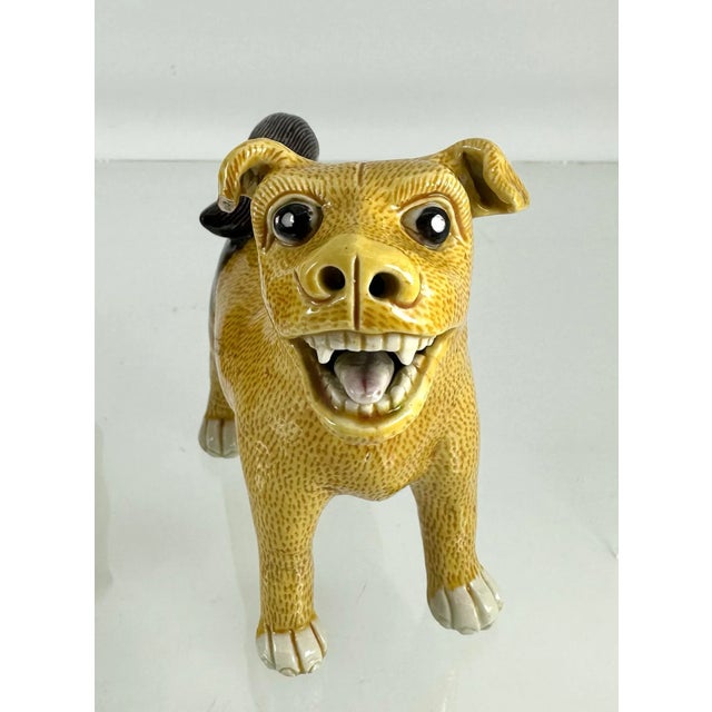 Chinese Antique Set of 2 Kangxi to Yongzheng Glazed Biscuit Models of Dogs For Sale - Image 3 of 8