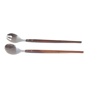 Vintage Japanese Modernist Rosewood and Stainless Steel Salad Tongs/Serving Utensils