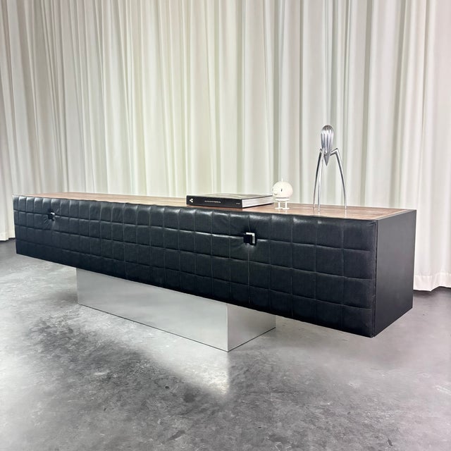 Modern Sideboard with Imitation Leather in Wood and Stainless Steel, 1960 For Sale - Image 9 of 14