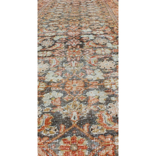 Textile Antique Persian Mahal Runner With Allover Botanical Motif in Soft Sky Blue For Sale - Image 7 of 12