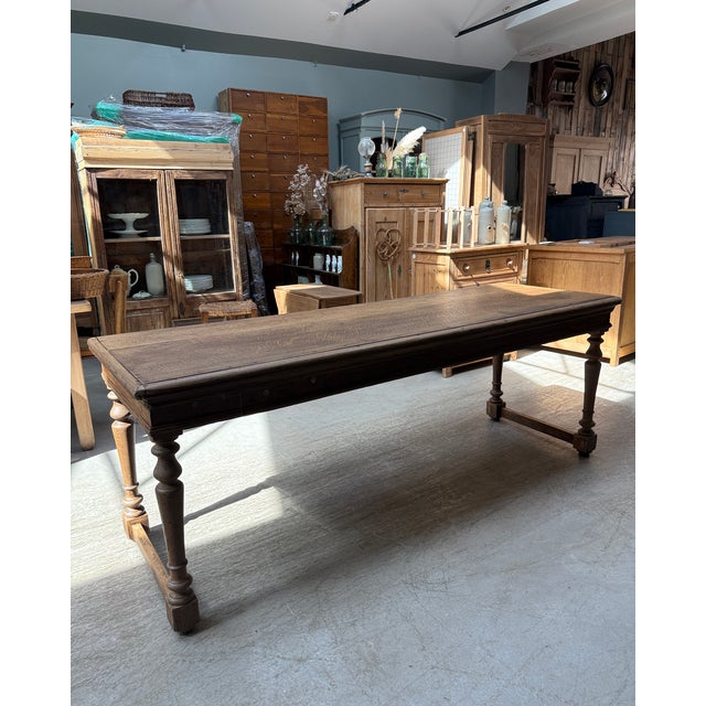 Wood Antique Farmhouse Table with Turned Oak Legs, 1890s For Sale - Image 7 of 13