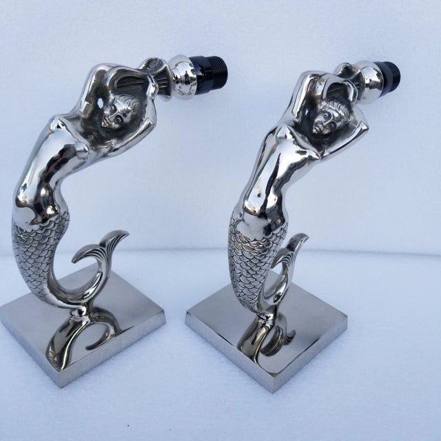 Nickel Plated Bronze Mermaid Sconces - a Pair For Sale - Image 12 of 13