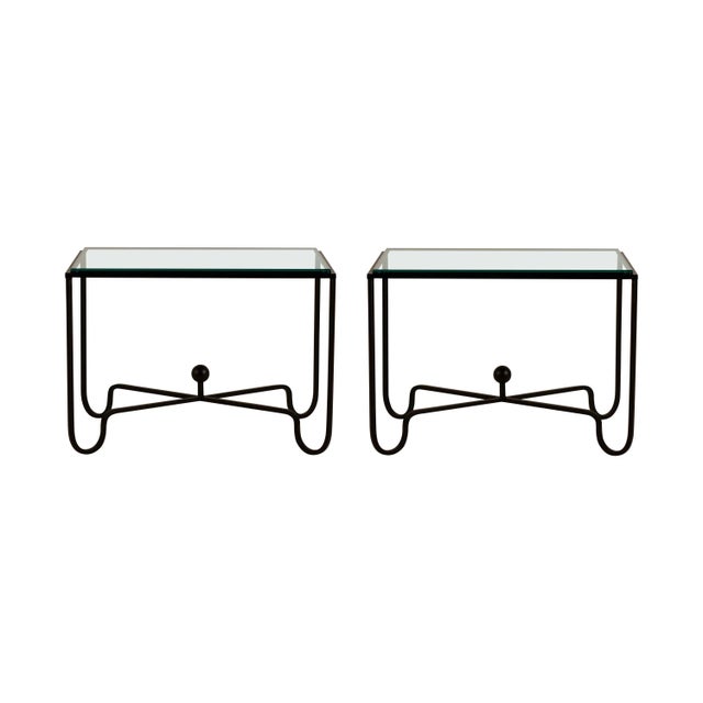 Entretoise' Matte Black and Thick Glass End Tables by Design Frères - a Pair For Sale - Image 10 of 10
