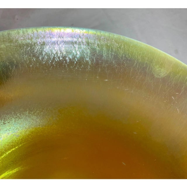 1940s Large Hand Blown Steuben Aurene Lustre Ware Iridescent Calcite Glass Bowl 12 Inch For Sale - Image 5 of 12