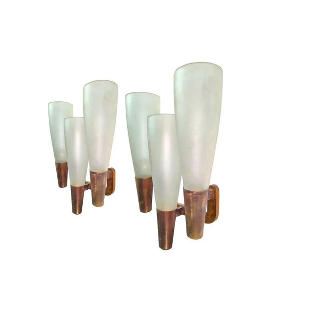 Very rare couple of wall lamps model 1537 designed by pietro chiesa for fontana arte, about 1935, with three lights for...