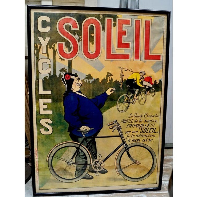 Paper Antique French Soleil Cycles Advertising Poster For Sale - Image 7 of 7