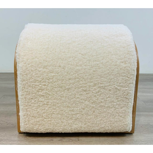 Stylish Organic Modern White Boucle and Cerused Oak Waterfall Stool, showroom floor sample