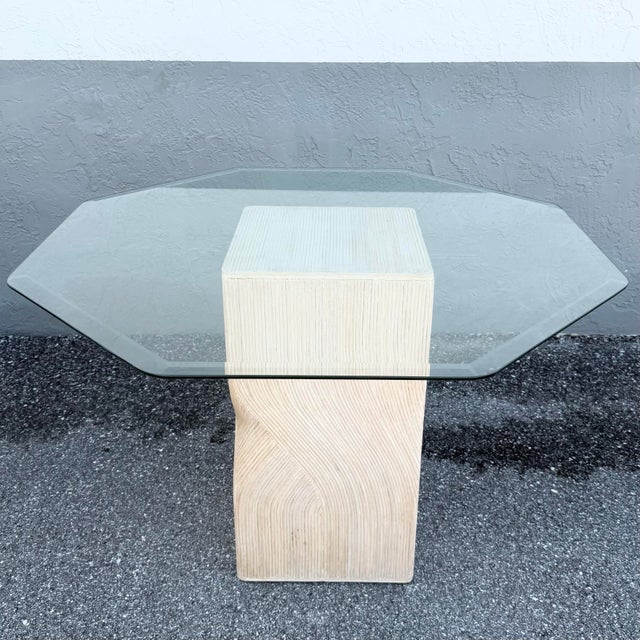 Late 20th Century Vintage Boho Chic Sculpted Pencil Reed Octagonal Glass Top Dining Table For Sale - Image 5 of 8