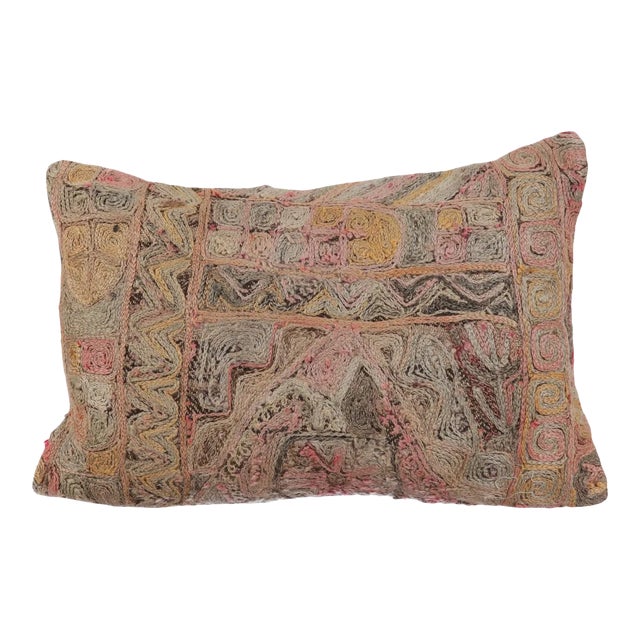 Embroidered Faded Kilim Pillow Cover For Sale