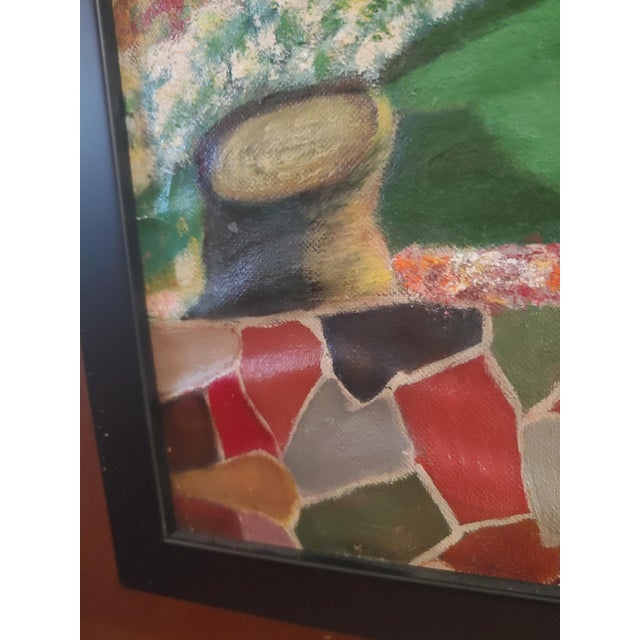Textile 1954 Outsider Art Oil Painting of Nostalgic Outdoor Scene, Framed For Sale - Image 7 of 7