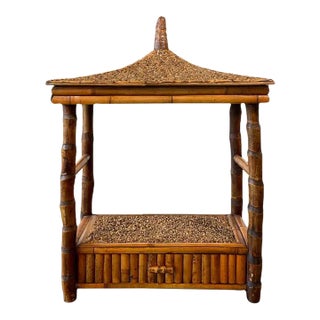 Vintage Duquette Style Rattan Pagoda Hanging Shelf For Sale