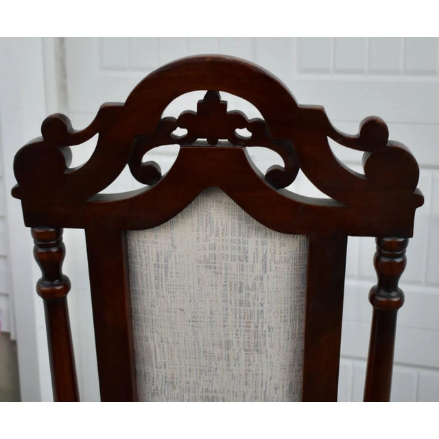 Brown Walnut Accent Chair Carved High Back Jacobean Style William & Mary Stretcher 80s For Sale - Image 8 of 12