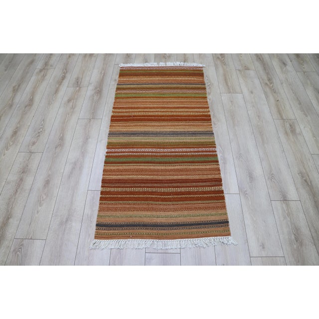 Tribal 1980s Traditional Brown Striped Kilim For Sale - Image 3 of 10