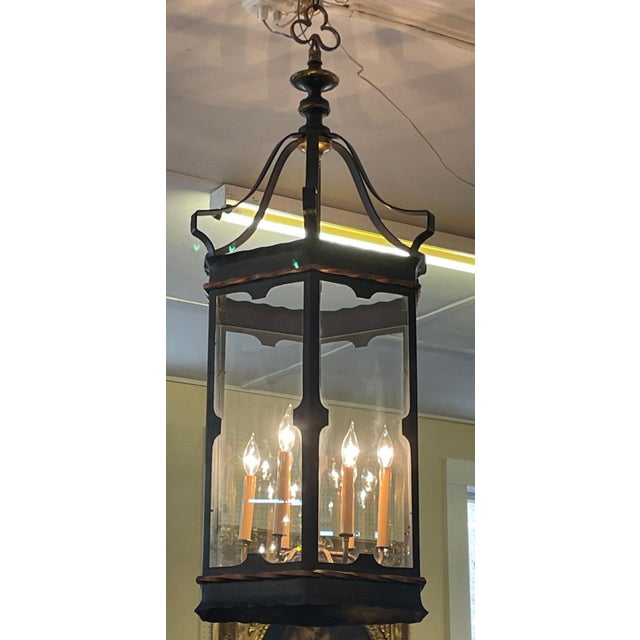 Black 1990s Large 6 Light Regency Style Wrought Iron Black & Gold Chandelier Lantern For Sale - Image 8 of 10