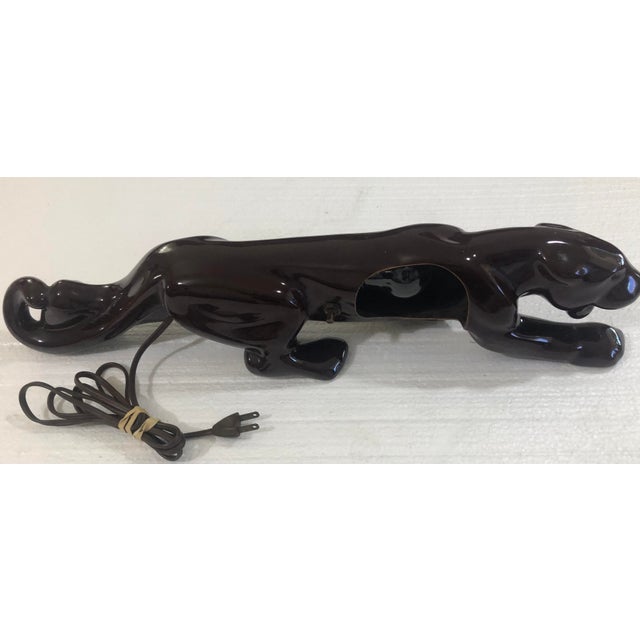 Vintage Mid Century 1950s Brown Ceramic Panther Lamp For Sale - Image 11 of 12