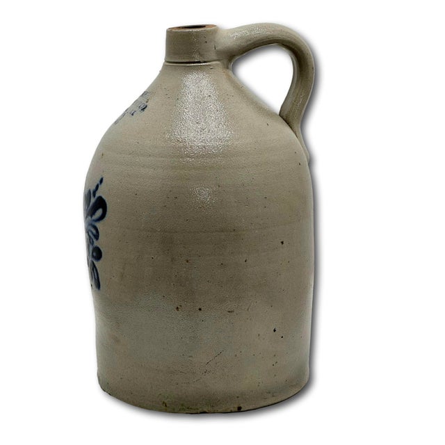 Excellent Antique American Blue Flower Decorated 2 Gallon Jug by New York Stoneware Company Fort Edwards - Circa Mid 1800s For Sale - Image 11 of 18
