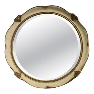 French Art Deco Round Gilt and Cream Wall Mirror, 1930s For Sale
