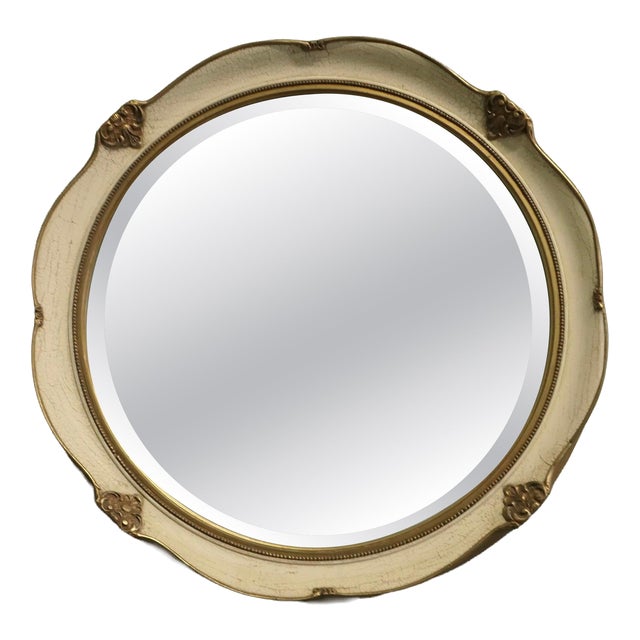 French Art Deco Round Gilt and Cream Wall Mirror, 1930s For Sale