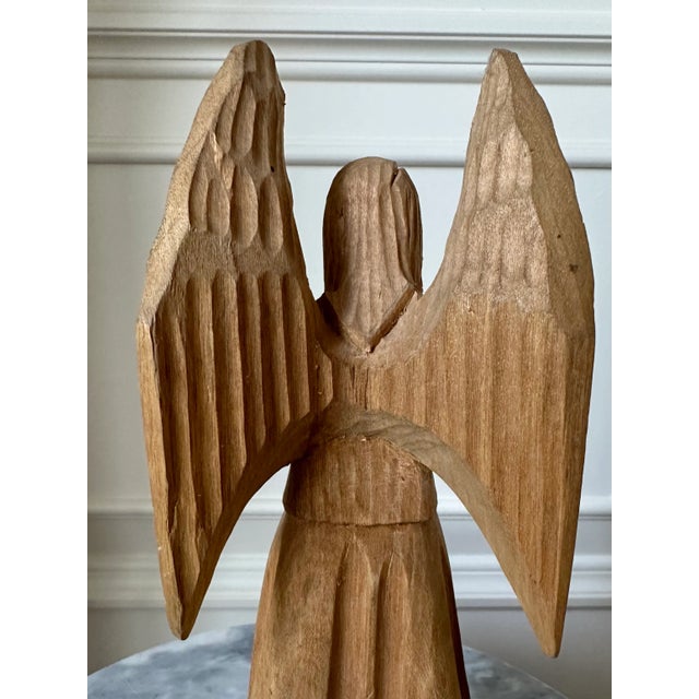 Wood Vintage Handcarved Cubist Folk Art Wooden Angel Sculpture For Sale - Image 7 of 13