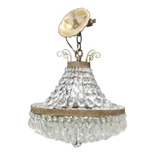 1920s Gilt Brass and Crystal Beaded Basket Chandelier For Sale