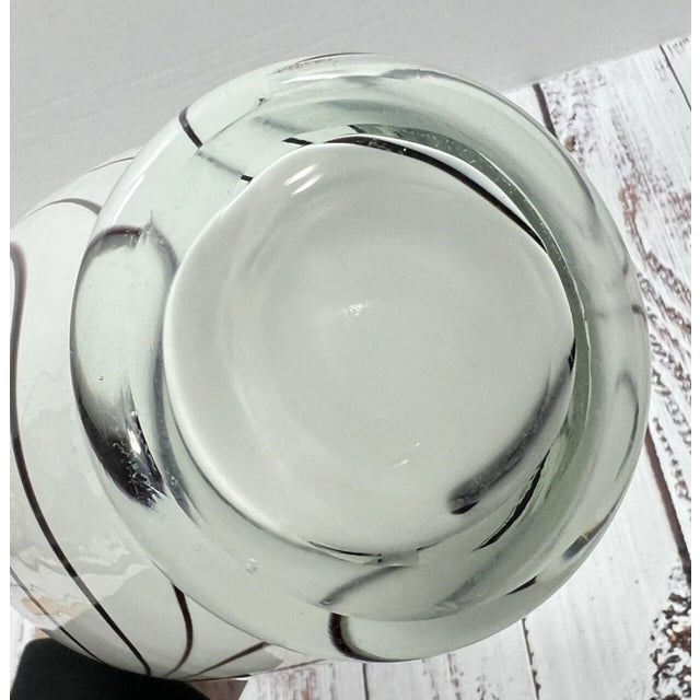 Glass Vintage Murano Style White & Amethyst Pulled Swirl Hand Blown Art Glass Vase For Sale - Image 7 of 9