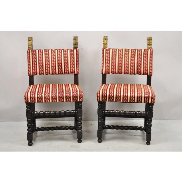 Jacobean Antique Small Jacobean Style Turn Carved Walnut Accent Side Chairs - a Pair For Sale - Image 3 of 12