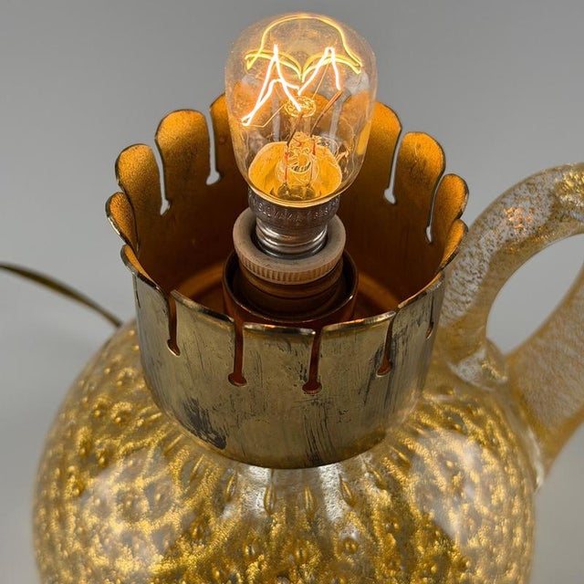 Metal Art Deco Murano Gold Glass Table Lamp by Archimede Seguso, 1940s For Sale - Image 7 of 10