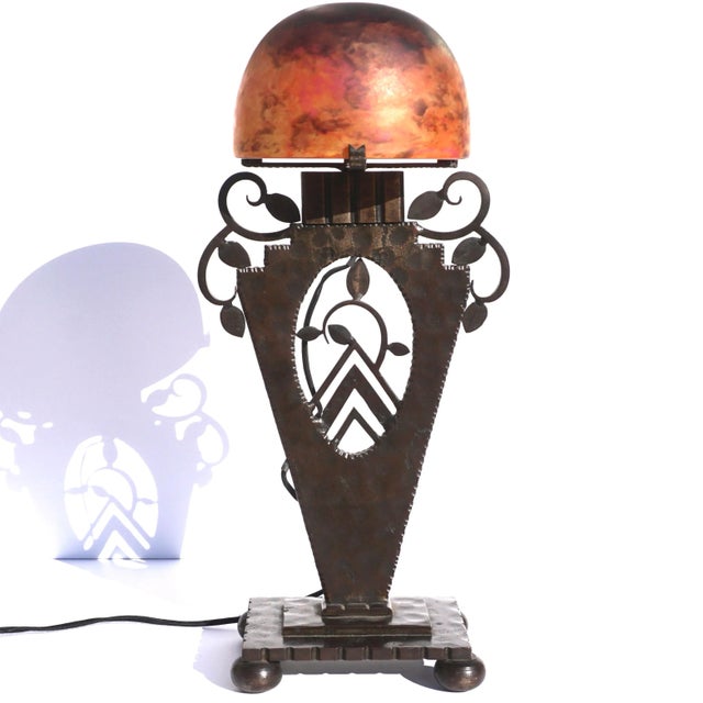 Daum Nancy 1915 Daum Nancy and Edgar Brandt Art Deco Table Lamp For Sale - Image 4 of 13
