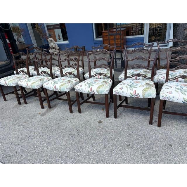 1940s Set of 12 Georgian Style 1950s Mahogany Ribbon Back Dining Room Chairs For Sale - Image 4 of 10