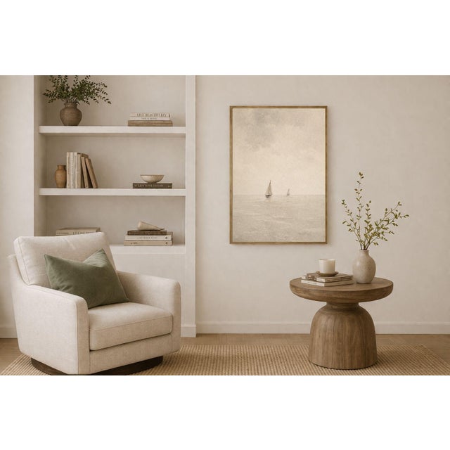 Minimal Coastal Seascape Study, Sailboat Horizon Art Print, 24" × 36" For Sale - Image 4 of 10