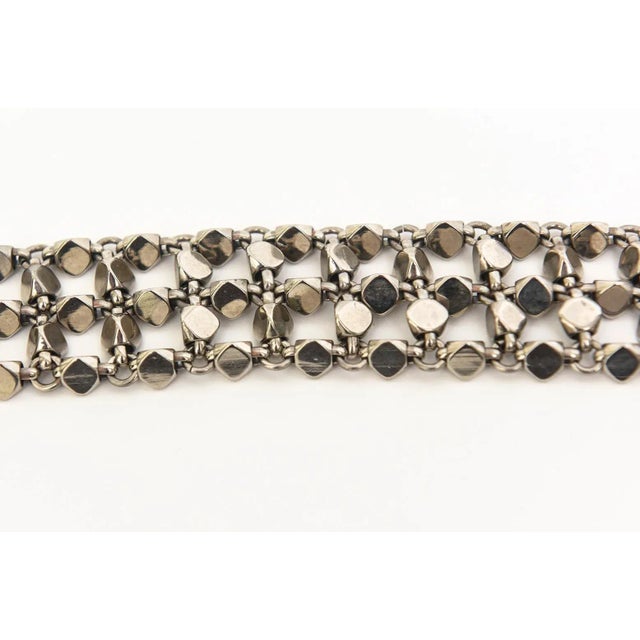 Chanel Rock Stud Silver 3 Row Metal Link v Necklace Signed 1990's For Sale - Image 10 of 12