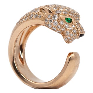 Cartier Panthere De Cartier 18k Rose Gold Pave Diamond Ring, Size 4 For Sale