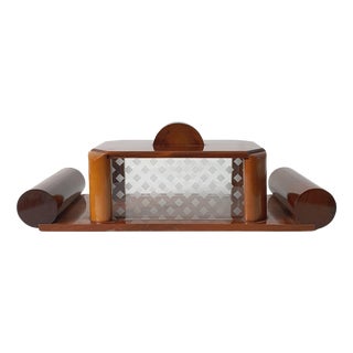 Art Deco Decorative Box in Walnut and Etched Glass, Italy, 1930 For Sale