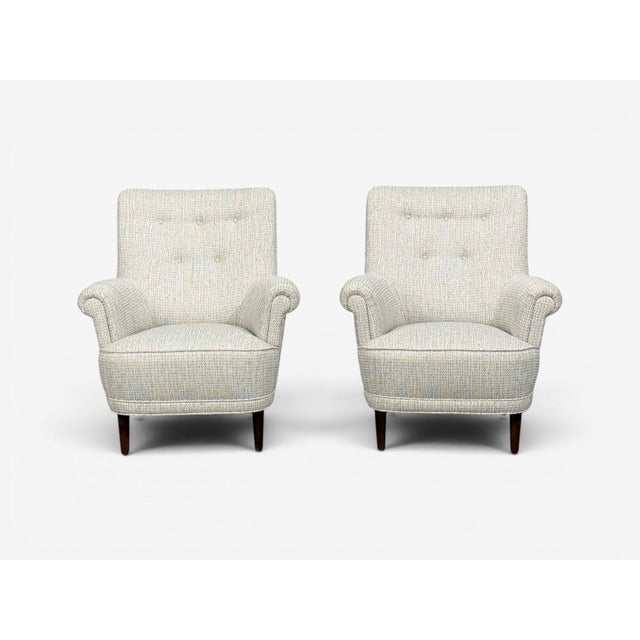 1950s Carl Malmsten, Lounge Chairs, Grey Fabric, Wood, Sweden, 1950s For Sale - Image 5 of 11