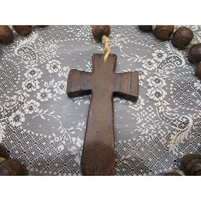 Brown Giant Wood Rosary Large Wooden Beads Hand Carved Catholic Wall Hang Hand Knotted 58" For Sale - Image 8 of 9