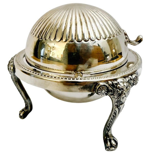 Mid 20th Century Mid 20th Century American Rogers Silver-Plated Roll Top Caviar / Butter Dish With Glass Liner - Caviar Server For Sale - Image 5 of 9