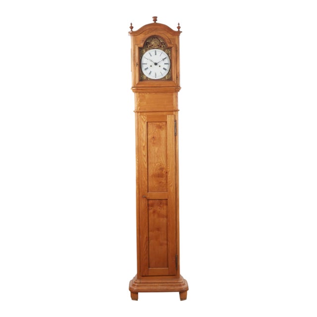 Antique 19th C Swedish Elm Wood Longcase Grandfather Clock For Sale