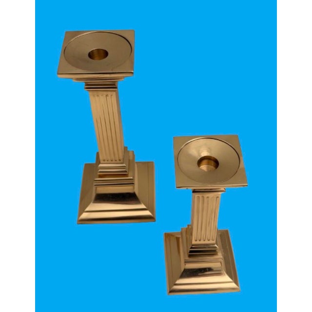 Mid-Century Modern 20th Century MCM Polished Brass Candle Holders - A Pair For Sale - Image 3 of 10
