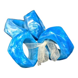 Late 20th Century Opalescent Blue Acrylic Napkin Rings- Set of 4 For Sale