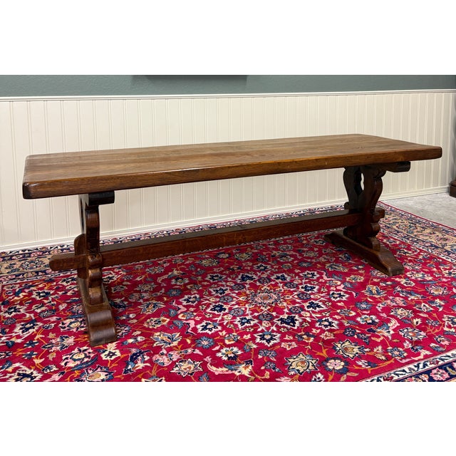 Antique French Country Farm Dining Table Farmhouse Trestle Base Oak 87"w For Sale - Image 13 of 17