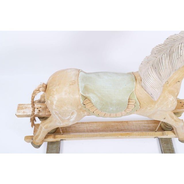 Mid-Century French Blond Polychromed Rocking Horse, 1940s For Sale - Image 8 of 13