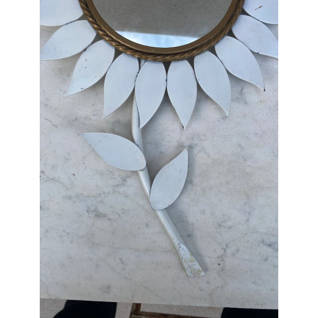 Chaty Vallauris French White Metal Flower Mirror, Circa 1960 For Sale - Image 4 of 7
