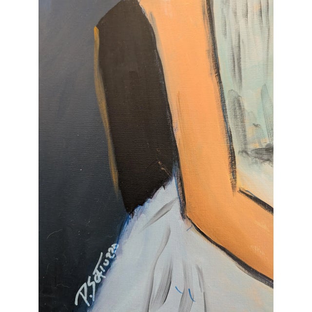 Contemporary Peaceful Moment - Oil on Board 18x24 in the Style of Modigliani For Sale - Image 3 of 5
