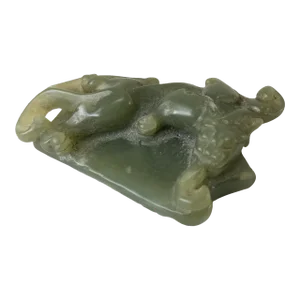 20th Century Chinese Carved Green Nephrite Jade Dragon Toggle