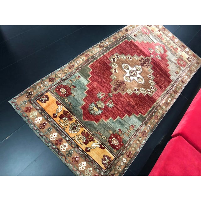 Vintage Traditional Turkish Handmade Wool Red and Brown Rug For Sale - Image 4 of 11