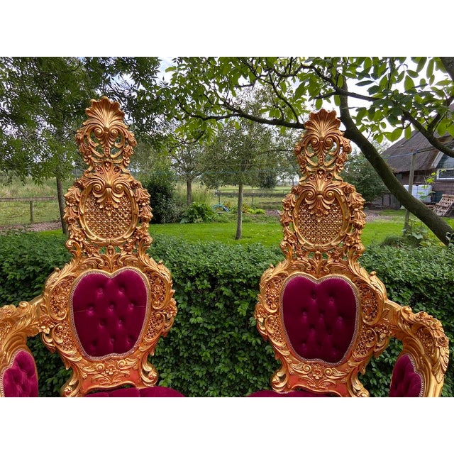 Red 1970s Italian Baroque Gold Beech Red Velvet Chairs 2 PCS For Sale - Image 8 of 18
