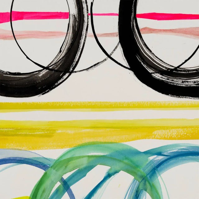 Abstract Contemporary Abstract Acrylic and Ink on Arches Paper Painting “Circles and Lines" by Laura Newman For Sale - Image 3 of 3